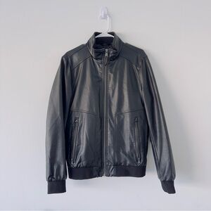 Calvin Klein Charcoal Faux Leather Varsity Jacket